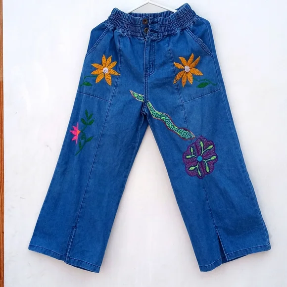 Hand embroidered Capri pants for women Amazon jungle